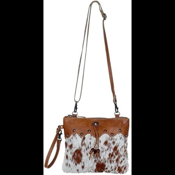 HANDMADE Small Zip Top Brown Cowhide Shoulder Bag - Picture 6 of 7